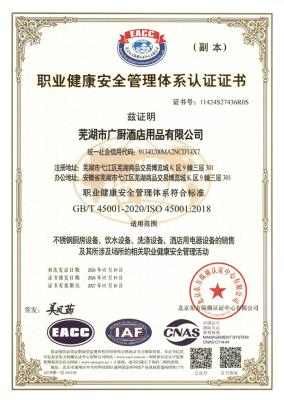 職業健康安全管理體系認證書